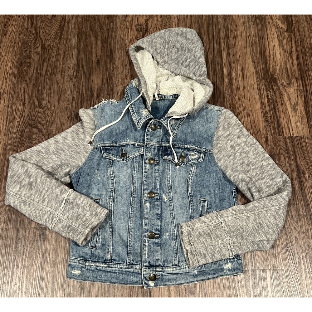 Free People Jean Jacket in Indie Wash W/ Knit Hood Size S/P